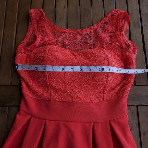 Red Coral Lace Cocktail Dress Sleeveless with Bow‎ Detai Party Wear For Woman - Picture 6 of 7
